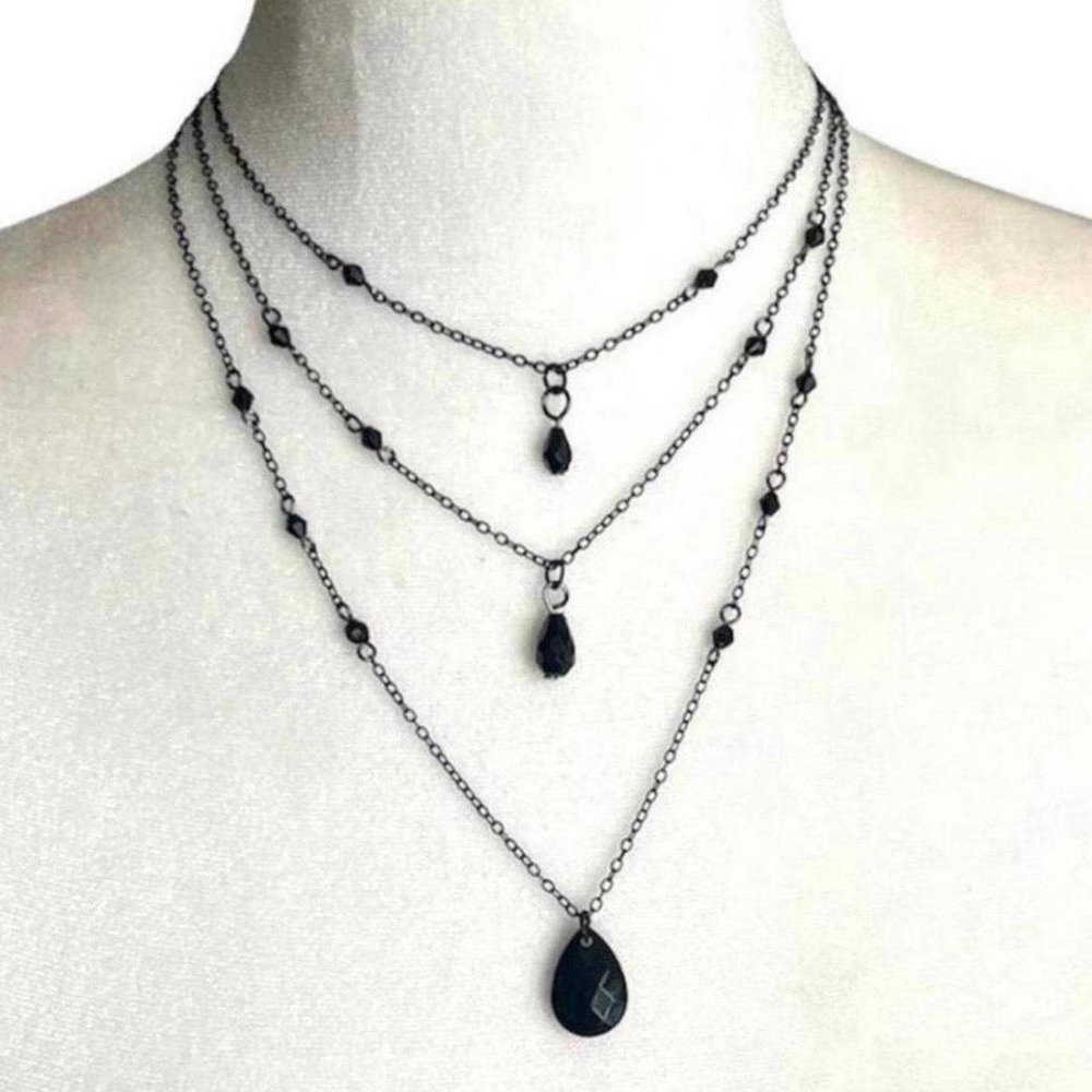 Beautiful Black Beaded Multi-layered Necklaces - New